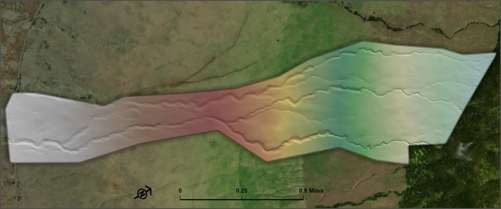 Colored digital elevation model of the Koaia Trail.