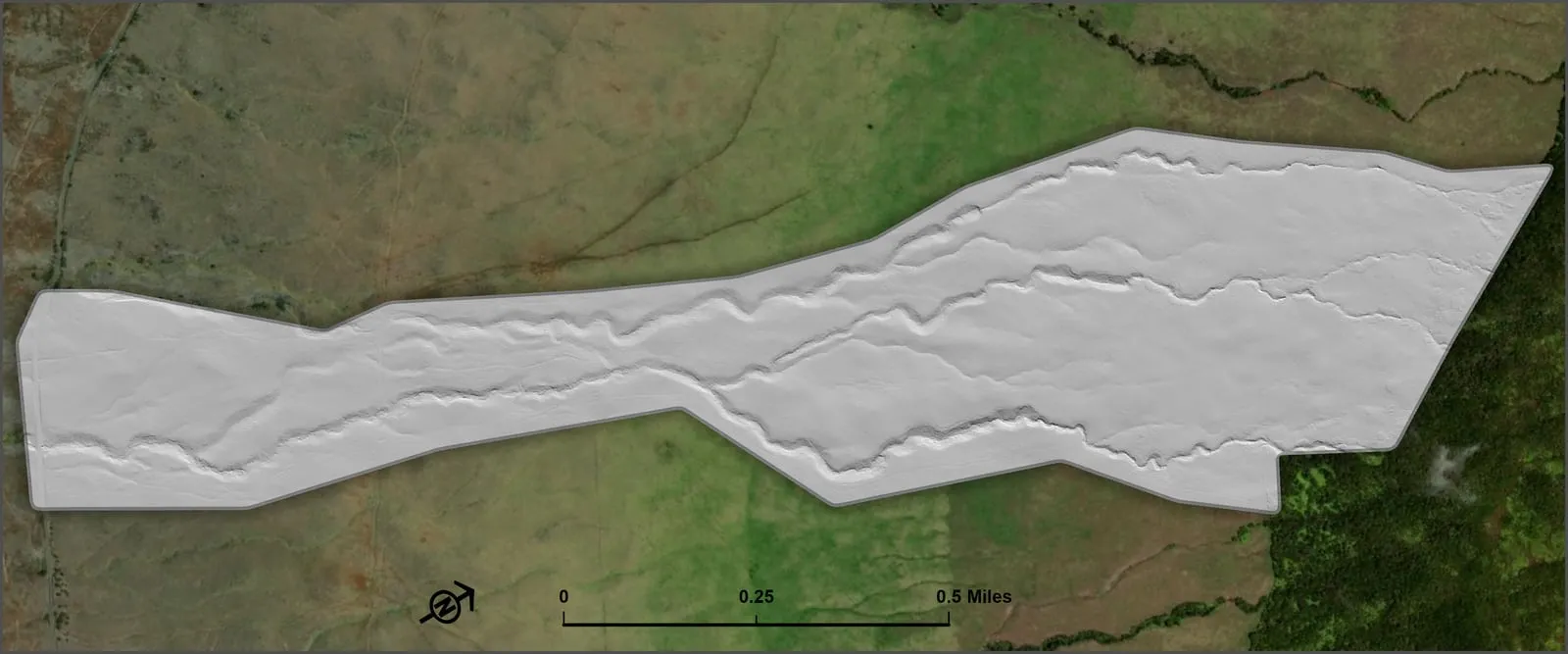 Bare-earth hillshade terrain model of the Koaia Trail.