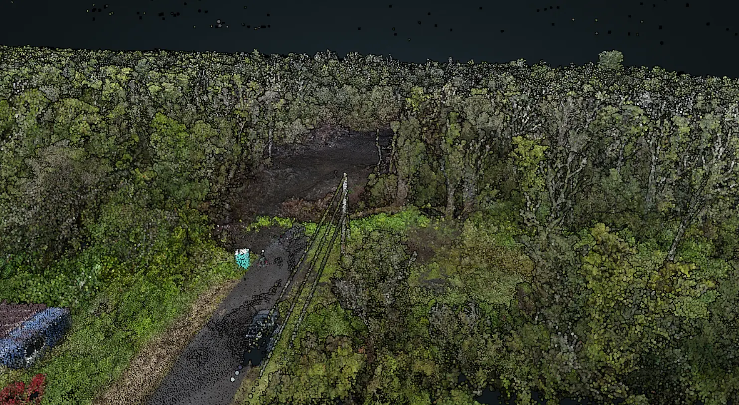 Classified LiDAR point cloud of a Hawaiʻi coastal site, colored by elevation.