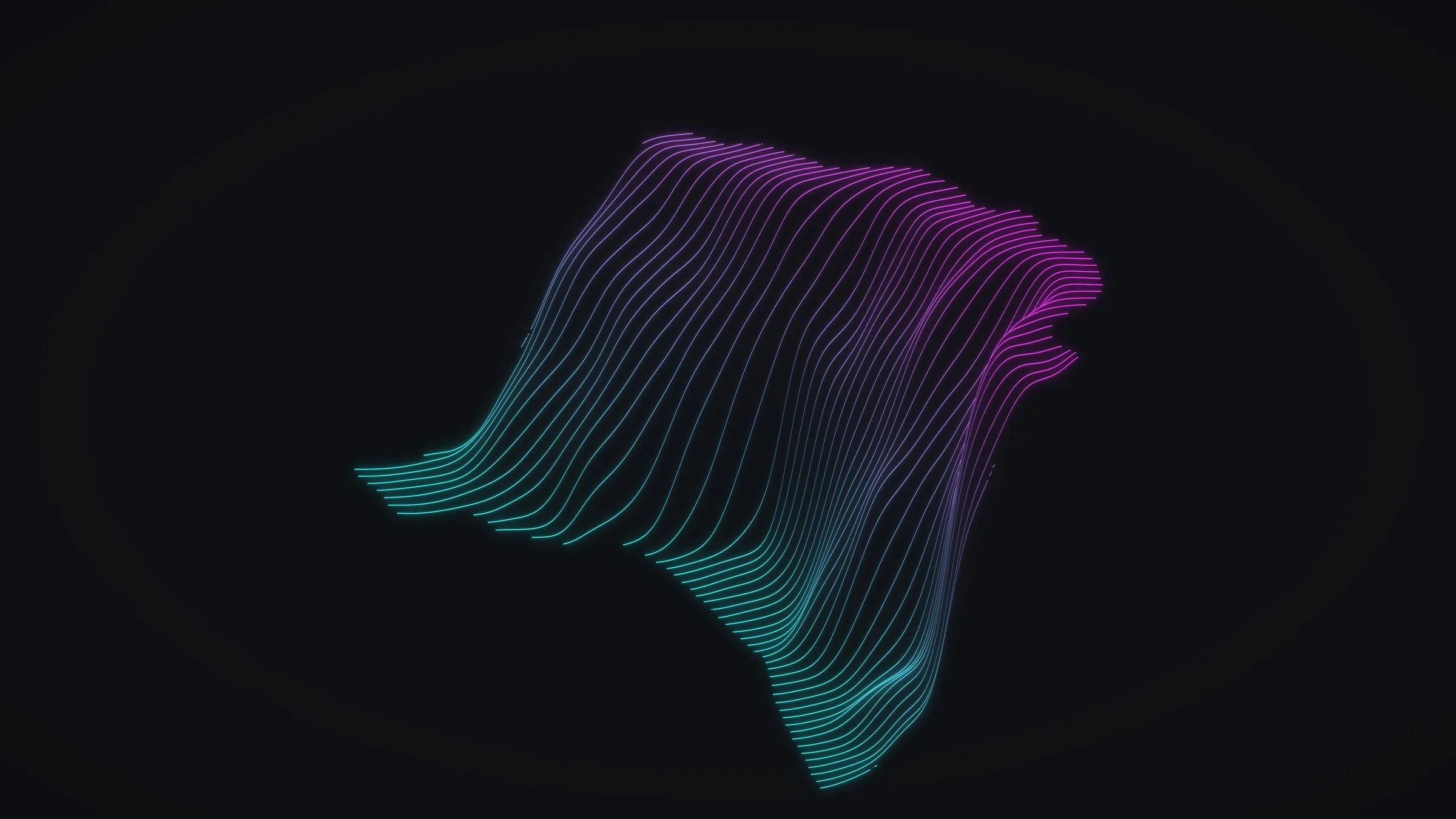 Profiles of the ground stacked across the cliff, colored teal at the foot to violet at the top edge.