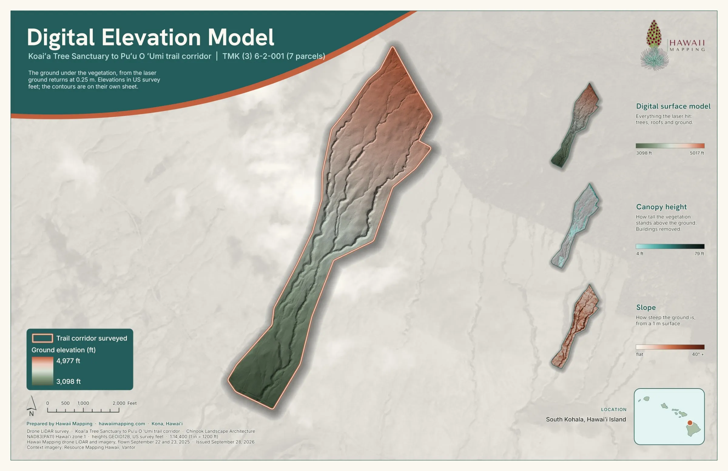 A delivered bare earth map sheet of the Koaiʻa trail corridor.