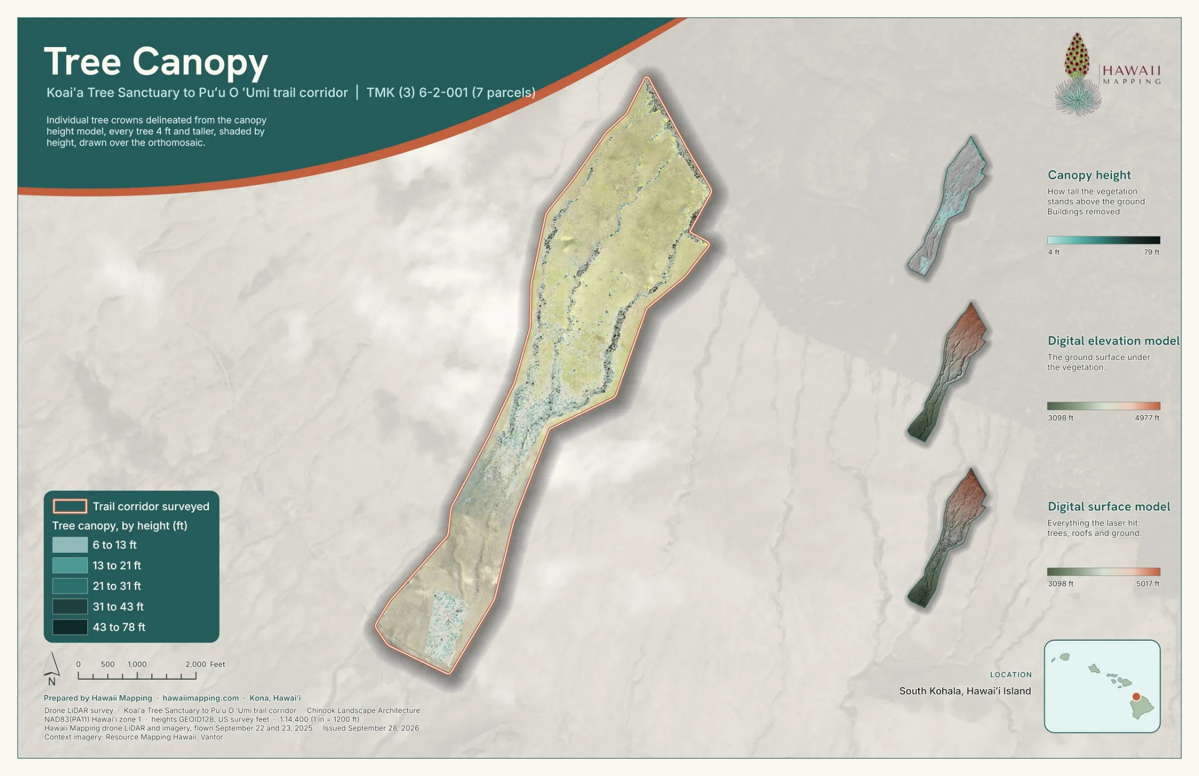 A delivered tree canopy map sheet of the Koaiʻa corridor on Hawaiʻi Island.