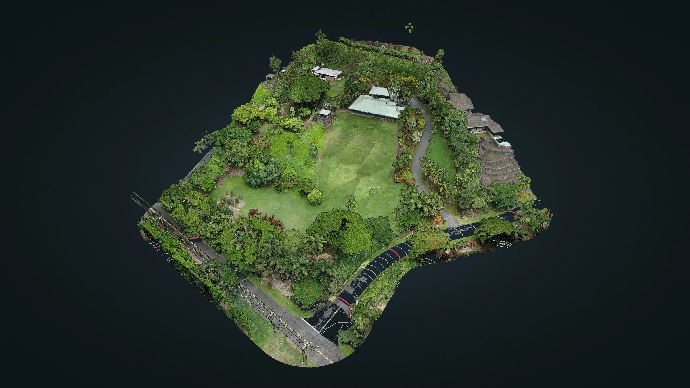 The true color point cloud with the 1 ft contours drawn through the trees and roofs in the online viewer.